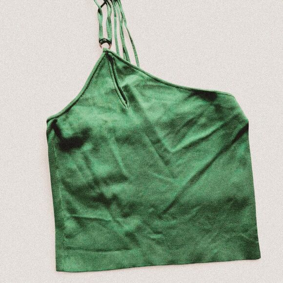 Kookai Green Ribbed Halter Tank w/ Silver Ring Detail – Y2K Retro Chic (Sz 1) - Picture 1 of 5